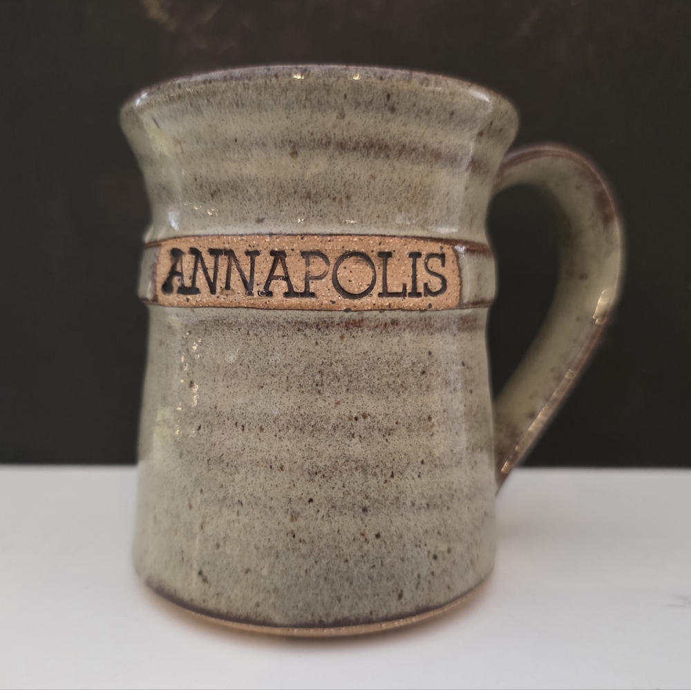 Annapolis Pottery Handmade Stoneware Mug w/ ANNAPOLIS & 1694 Raised Bands 8 Oz